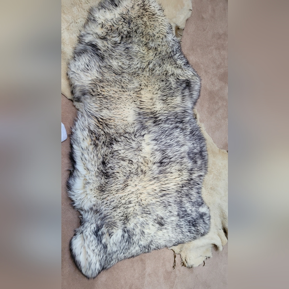 Vintage Sheepskin  in Gray and Cream